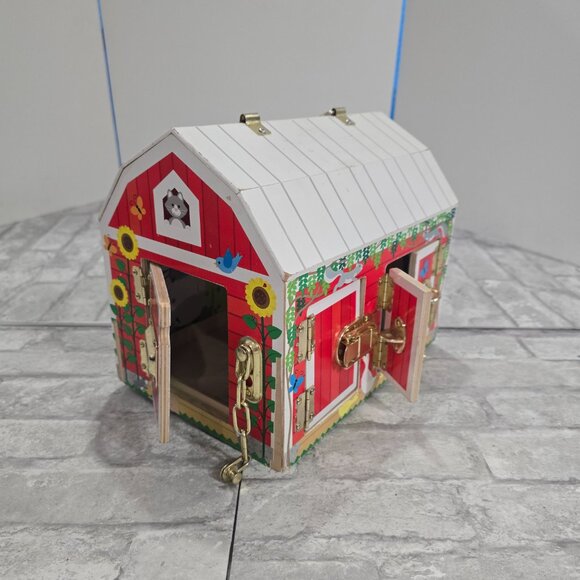 Toy Barn Melissa & Doug WOODEN LATCHES BARN 6 Hinged Doors Play & Learn - Picture 2 of 11